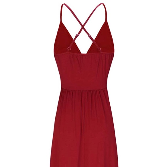 💃🏻Red V-Neck Backless Split Maxi Dress - Picture 7 of 7